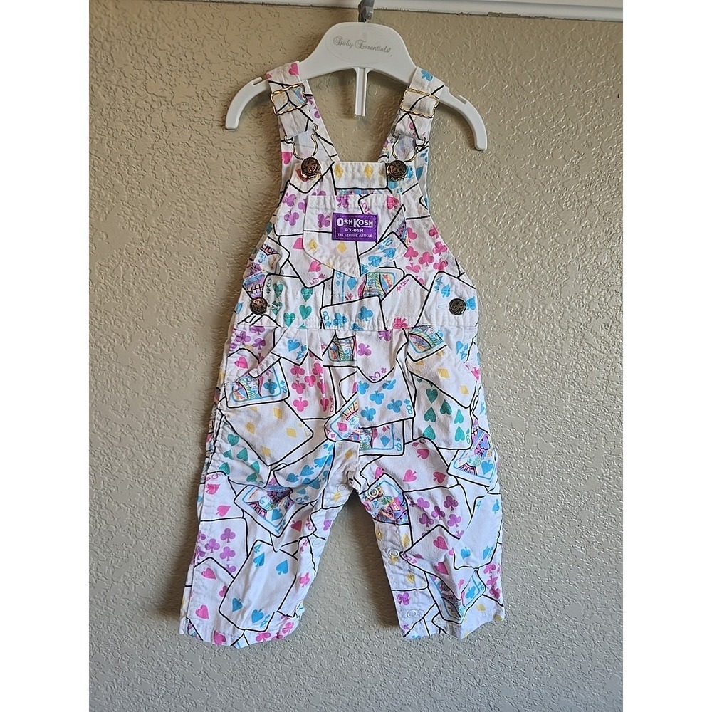 Vintage OshKosh B'Gosh VestBak overalls Playing Cards Girl 6-9 Months READ